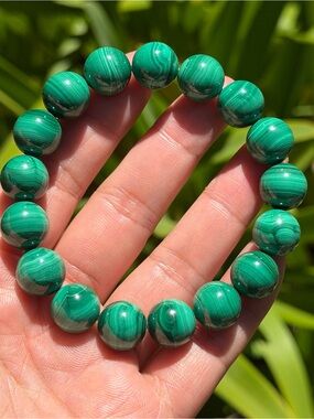 12.5mm High Quality Green Malachite Bead Stretch Bracelet 1968